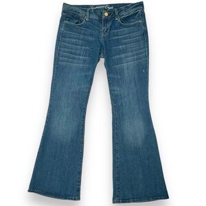 Y2K American Eagle Real Flare Medium Wash Mid Rise Denim Jeans Size 8 Short
